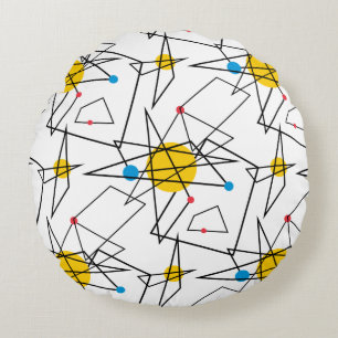 Eckiges geometrisches Retro Muster Rundes Kissen