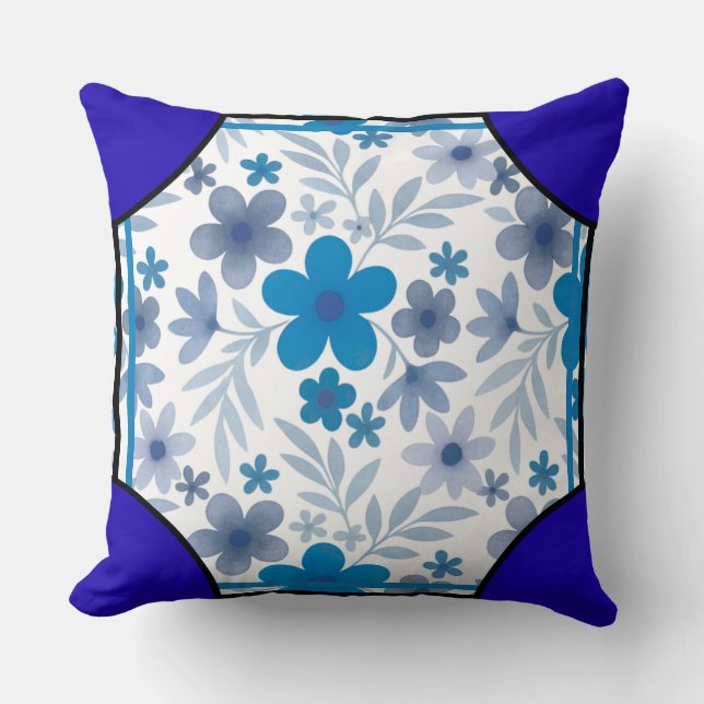 Eckstein Blüten Indigo Kissen (Vorderseite)