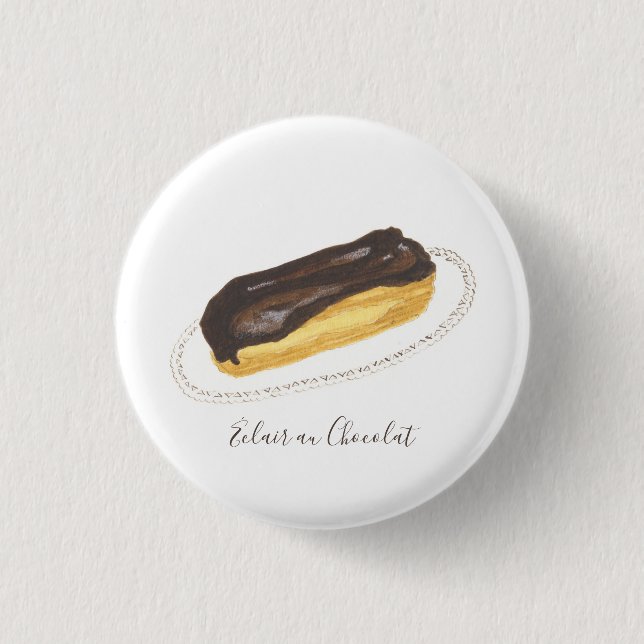 Éclair au Chocolat Wasserfarbe Button (Vorderseite)