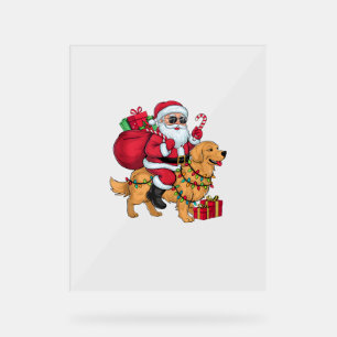 Éclairage de Noël Père Noël équitation Golden Retr