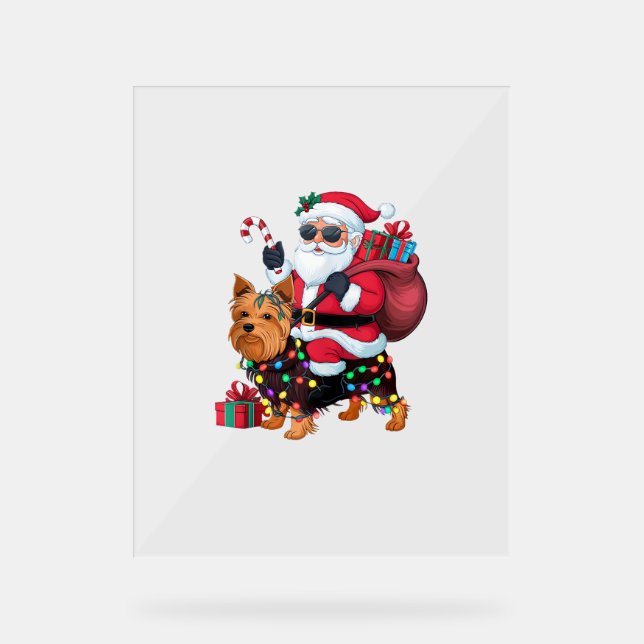 Éclairage de Noël Père Noël équitation Yorkshire T (Recto)