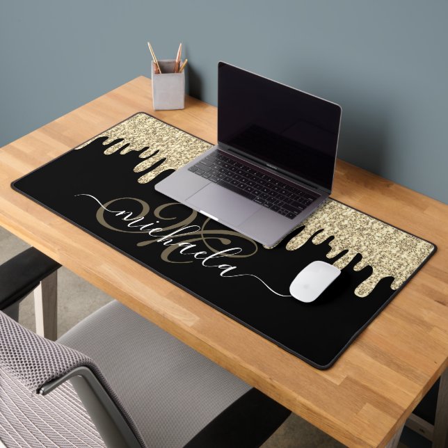 Éclairage éclat or et noir élégant Monogramme (Bureau 2)