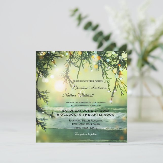 Éclairage Flamme Plage Mariage Invitation (Debout devant)