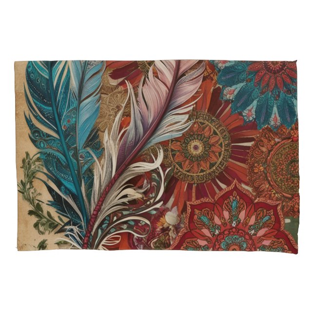 Eclectic Boho Chic Feathered Mandala Kissenbezug (Vorderseite-Links)