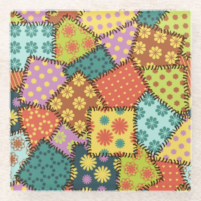 Eclectic Patchwork: Diverse Muster Mix Glasuntersetzer (Vorderseite)