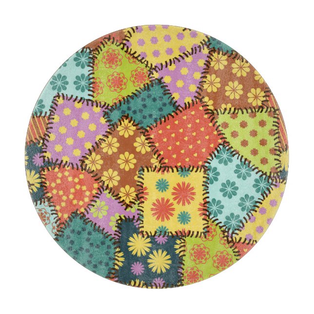 Eclectic Patchwork: Diverse Muster Mix Schneidebrett (Vorderseite)