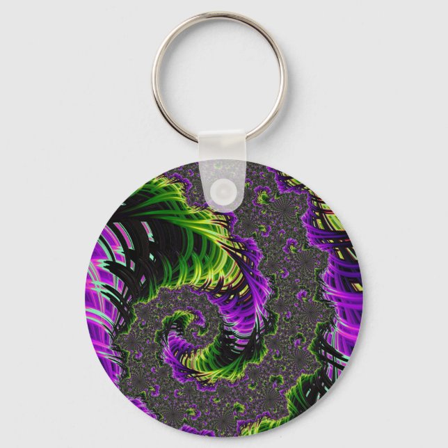 Eclectic Psychedelic Spiral Fraktal Abstrakt Art Schlüsselanhänger (Vorderseite)
