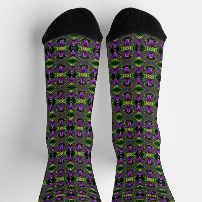 Eclectic Psychedelic Spiral Fraktal Abstrakt Art Socken (Oben)