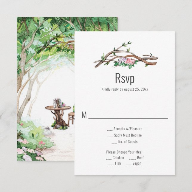 Eclectic Romance - Waldweg Wedding RSVP Karte (Vorne/Hinten)