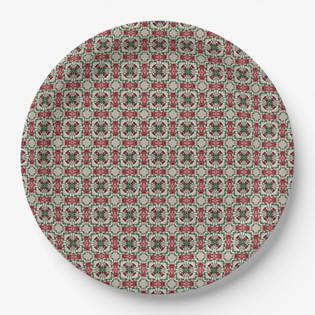 Eclectic Rustic Grungy Mutes Weihnachtsmuster Pappteller (Vorderseite)