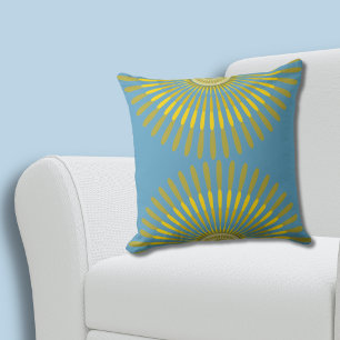 Eclectic Summer Yellow and Blue Feathery Fan Kissen