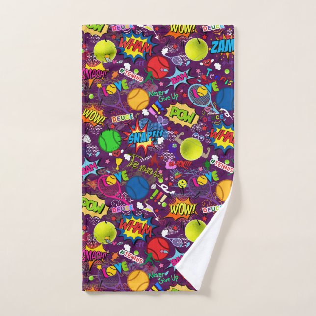 😍 🤩 Eclectic Tennis 🎾 Muster lila Handtuch (Handtuch)