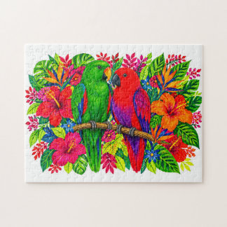 Eclectus-Papageien Tropische Strelitzia Hibiskus M