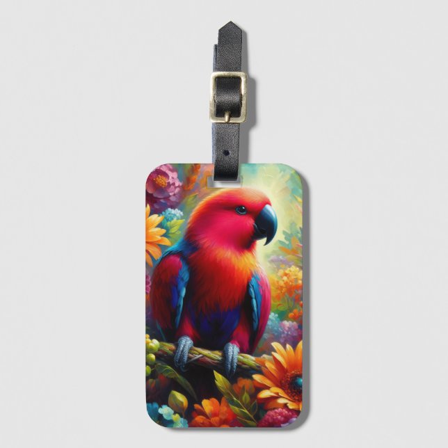 Eclectus Parrot mit bunten Blume Gepäckanhänger (Vorderseite Vertikal)