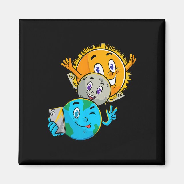 Eclipse 2024 Funny Earth Sun Moon Selfie Space Kid Magnet (Vorne)