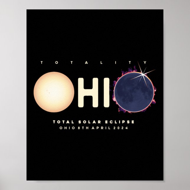 Eclipse 2024 Ohio Total Eclipse Astronomie Grafik Poster (Vorne)