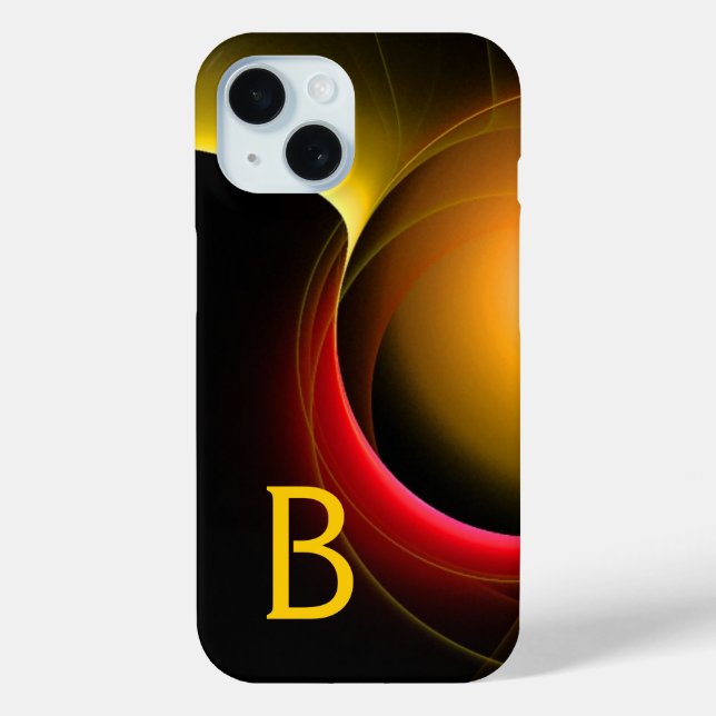 ECLIPSE MONOGRAM Lebendes schwarzes Gelb iPhone 15 Hülle (Rückseite)