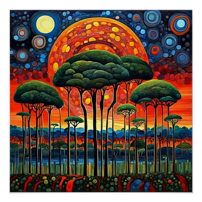 Eclipse über Waldlandschaft Poster (Vorderseite)