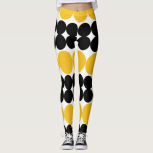 Eclipsing Circles, Yellow and Black Pattern Design Leggings