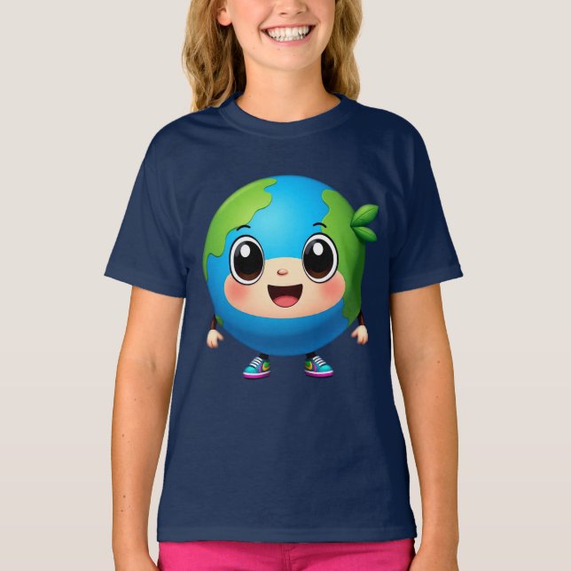 Eco Cartoon Earth Tee for Girls  Cute Planet (Vorderseite)