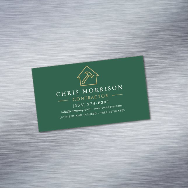 Eco General Construction Modern Green Gold QR Code Magnetische Visitenkarte (Beispiel)