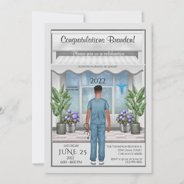 École de médecine Grad Homme Graduation Invitation (Devant)