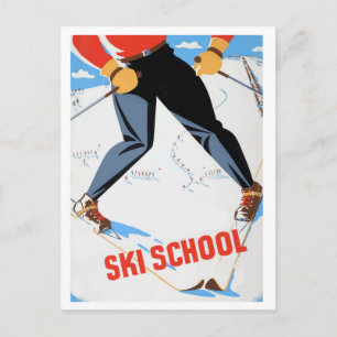 École de ski, homme sur ski, carte postale voyage 