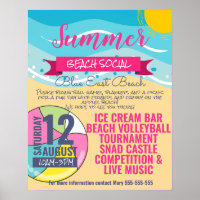 école sociale de plage PTO flyer et poster modèle