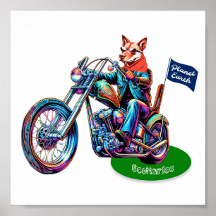 EcoMarlee Maskottchen Reiten Motorrad mit Flagge Poster