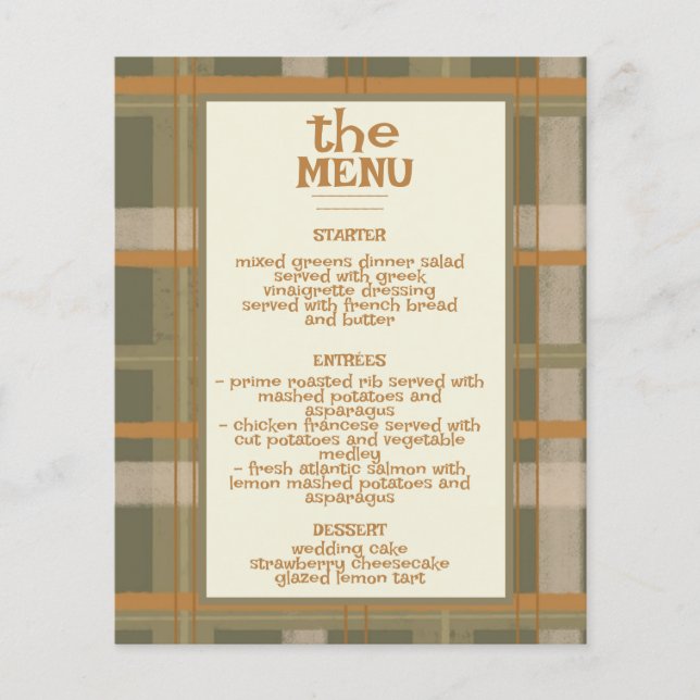 écossais Celtic Tartan Motif Menu Mariage (Devant)