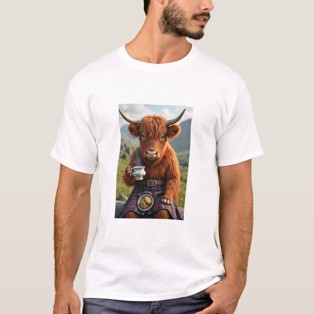 Ecosse Hairy Coo Cow avec t-shirt thé (Devant)