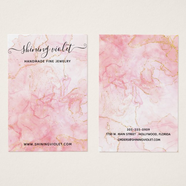 Écran d'oreille et de collier en marbre rose et or (Devant & derrière)