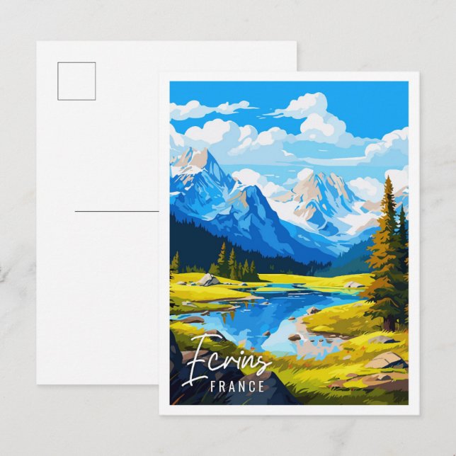 Ecrins France Vintage Reise Illustration Postkarte (Vorne/Hinten)