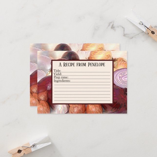 Écrire sur les oignons de la carte de recette avec (Devant/Arrière en situation)