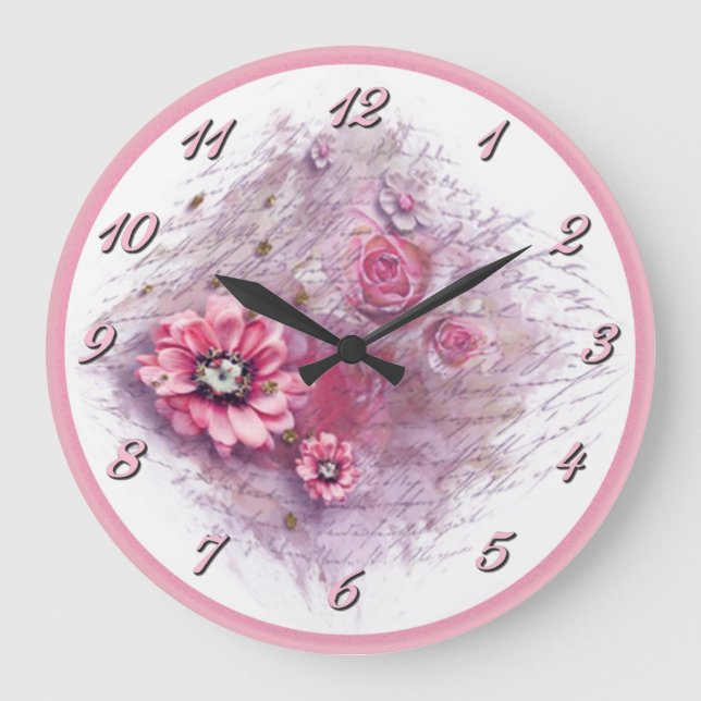Écrit Dans Floral Rose Mur Horloge (Recto)