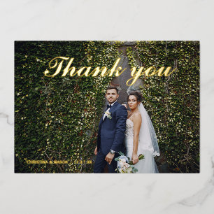 Écriture feuille or mariage photo carte de remerci