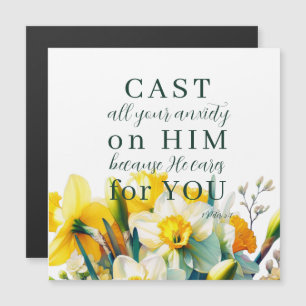 Écriture florale 1 Pierre 5:7 Magnet