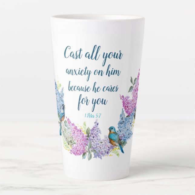 Écriture florale moderne 1 Pierre 5:7 Café Mug (Devant)