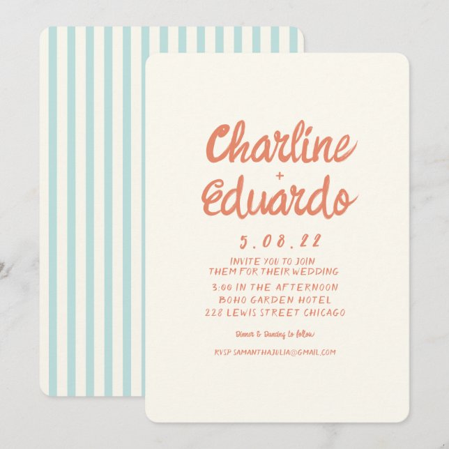 Écriture manuelle Pastel Retro Simple Faire-part d (Devant / Derrière)
