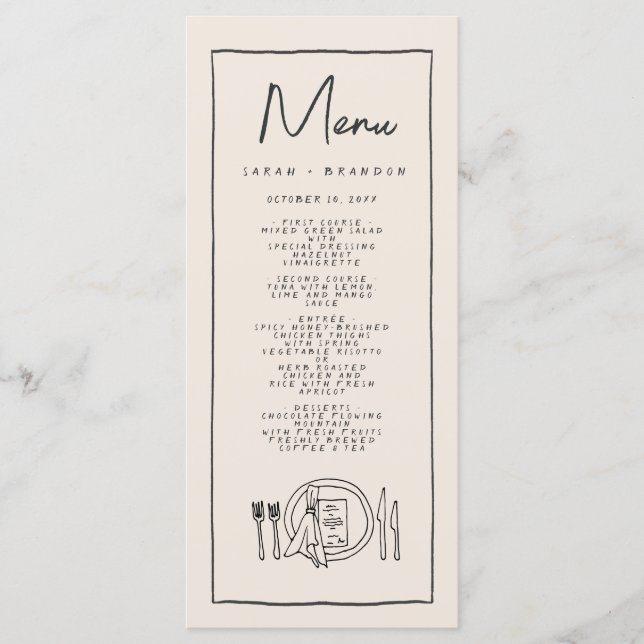 Écriture manuscrite Typographie Retro Mariage Menu (Devant)