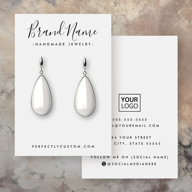 Écriture moderne ajouter le logo carte d'affichage (Modern script add logo white earring display card)