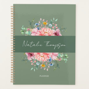 Écriture moderne sauge vert fleurs tendance monogr