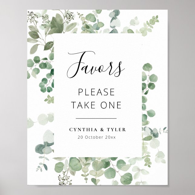 écriture noire eucalyptus mariage faveurs poster (Devant)