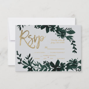 Écriture or chic Floral vert gris rsvp mariage