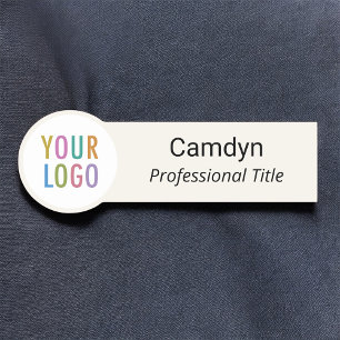 Ecru Circle Nametag mit Company Logo Safety Button