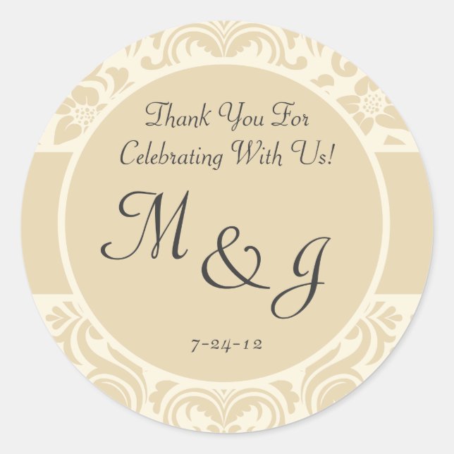 Ecru & Cream Damask Wedding Favor Labels Runder Aufkleber (Vorderseite)