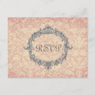 Ecru Damask UAWG Wedding Response V02D Einladungspostkarte