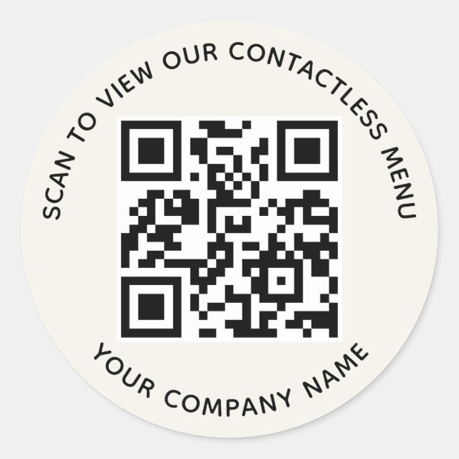 Ecru Menü QR Code Stickers Runde Custom Company (Vorderseite)