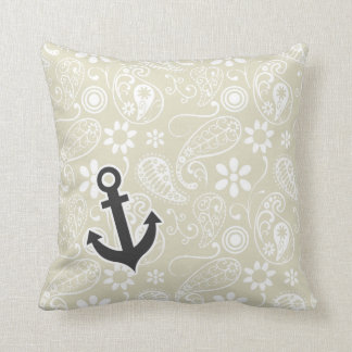 Ecru Paisley, Floral, Anchor Kissen