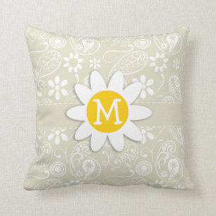 Ecru Paisley, Floral; Daisy Kissen